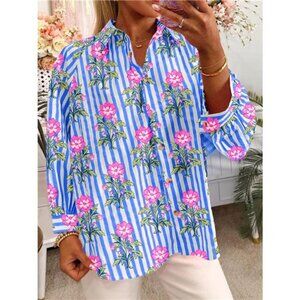 Floral Striped Button-Down Shirt